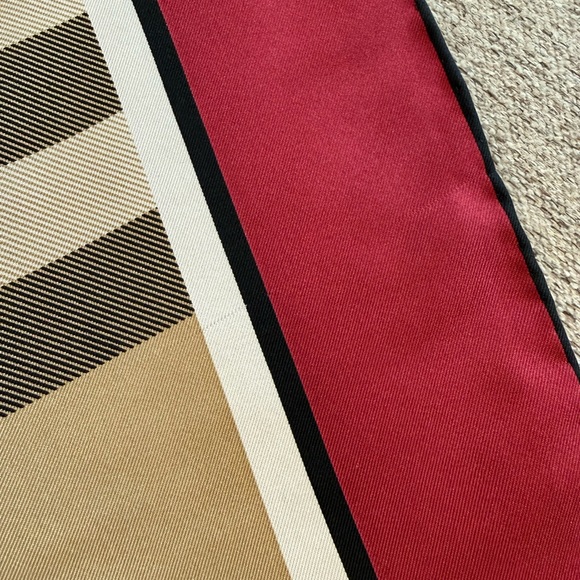 Display # 1 New Burberry Scarf Classic Check Burgundy Red Border Silk Wrap - Picture 15 of 15